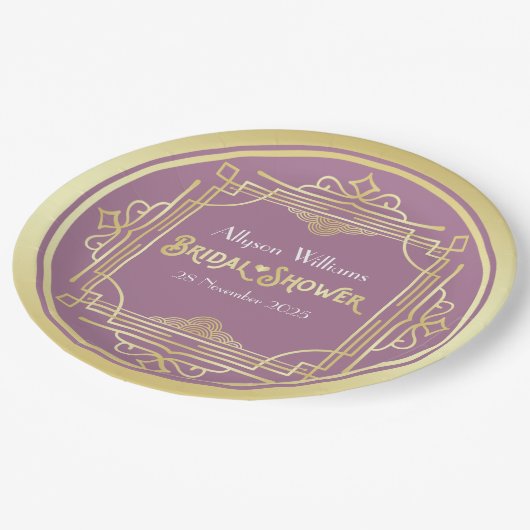 Art Deco Vrijgezellenfeest Elegant Gold Lila Retro Papieren Bordje (Gekanteld)