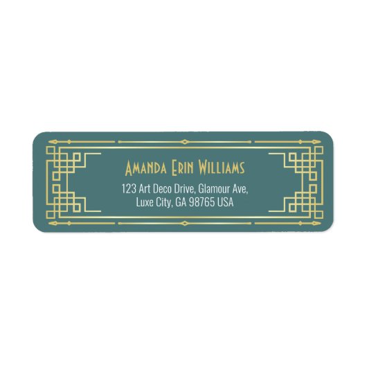 Art Deco Vrijgezellenfeest Elegant Gold Turquoise Etiket (Voorkant)