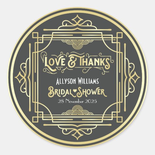 Art Deco Vrijgezellenfeest Elegant Goud Grijs Favo Ronde Sticker (Voorkant)