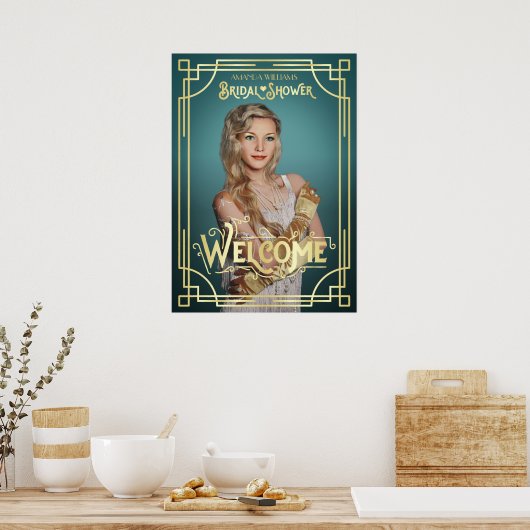 Art Deco Vrijgezellenfeest Foto Welkom Turquoise Poster (Keuken)