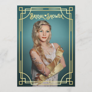 Art Deco Vrijgezellenfeest Gold Turquoise Je foto Kaart