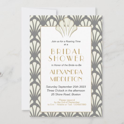 Art Deco Vrijgezellenfeest Grey Gold  Kaart (Voorkant)