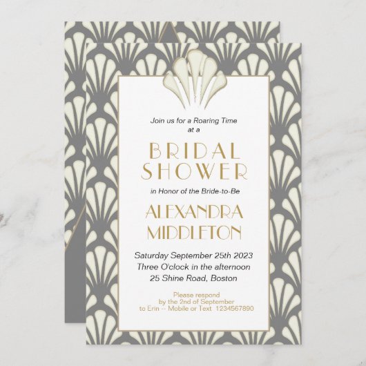 Art Deco Vrijgezellenfeest Grey Gold  Kaart (Voorkant / Achterkant)