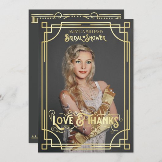 Art Deco Vrijgezellenfeest Liefde en Bedankt Uw Fo (Voorkant / Achterkant)