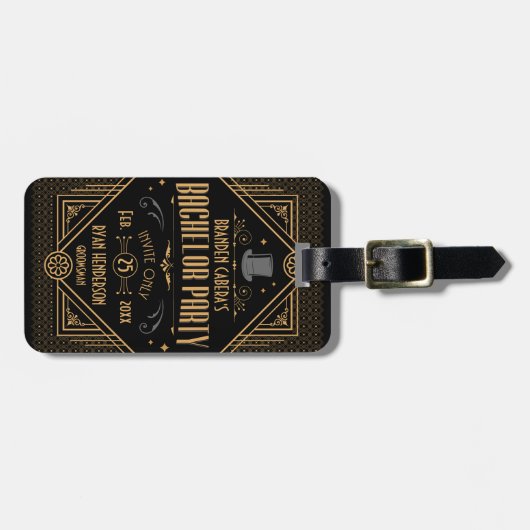 Art Deco vrijgezellenfeest Speakeasy cadeautje Bagagelabel (Voorkant horizontaal)