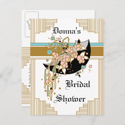 Art Deco Vrijgezellenfeest Uitnodiging Briefkaart (Voorkant / Achterkant)