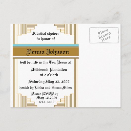 Art Deco Vrijgezellenfeest Uitnodiging Briefkaart (Achterkant)