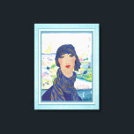 Art Deco Vrouw Atleet Canvas Afdruk<br><div class="desc">Heerlijke charmante en stijlvolle flapper uit de Jazz Age gekleed in pet en retro modieuze kleding van de jaren twintig of dertig. Op de achtergrond zie je de vele uiteenlopende sportieve prestaties van dit getalenteerde vrouw - zwemmen, duiken, vissen, tennis, zeilen, autorijden, bergbeklimmen en wandelen, en golfen. Art Deco Sport...</div>