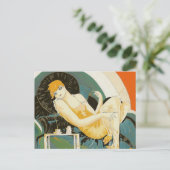  art deco-vrouw die zich richt op de bank, Chompre Briefkaart (Staand voorkant)