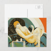  art deco-vrouw die zich richt op de bank, Chompre Briefkaart (Voorkant / Achterkant)