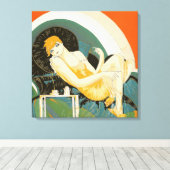 art deco-vrouw die zich richt op de bank, Chompre Canvas Afdruk (Insitu (Houten vloer))