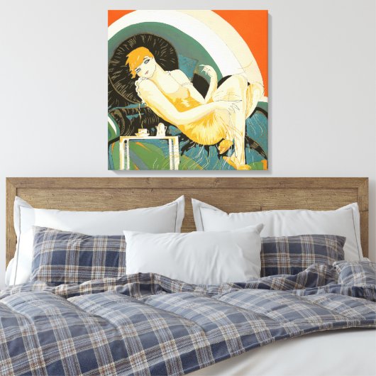  art deco-vrouw die zich richt op de bank, Chompre Canvas Afdruk (Insitu (Slaapkamer))