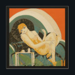 art deco-vrouw die zich richt op de bank, Chompre Hout Afdruk<br><div class="desc">Prachtige houten canvas kunst met een  illustratie deco-afbeelding van het dagelijks leven,  met een elegante vrouw die op een bank naast een tafel zit en met een kop koffie en een koffiepot relaxt. Reclining Woman door S. Chompre.</div>