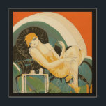 art deco-vrouw die zich richt op de bank, Chompre Hout Afdruk<br><div class="desc">Prachtige houten canvas kunst met een  illustratie deco-afbeelding van het dagelijks leven,  met een elegante vrouw die op een bank naast een tafel zit en met een kop koffie en een koffiepot relaxt. Reclining Woman door S. Chompre.</div>