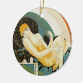  art deco-vrouw die zich richt op de bank, Chompre Keramisch Ornament (Links)