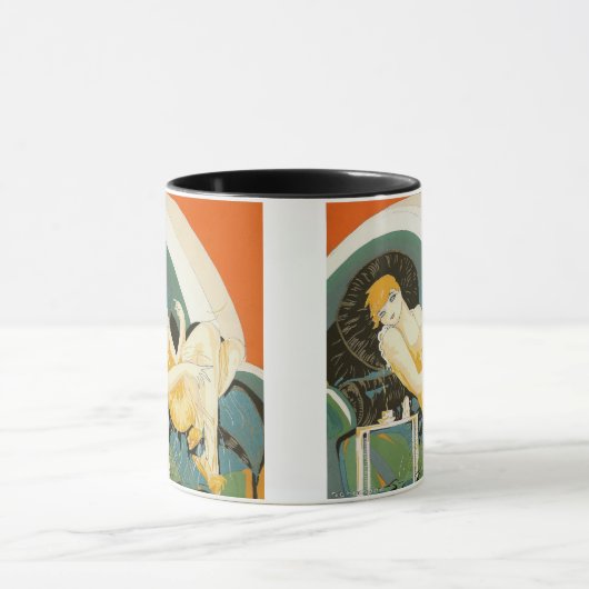 art deco-vrouw die zich richt op de bank, Chompre Mok (Midden)