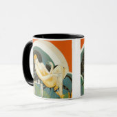 art deco-vrouw die zich richt op de bank, Chompre Mok (Voorkant links)