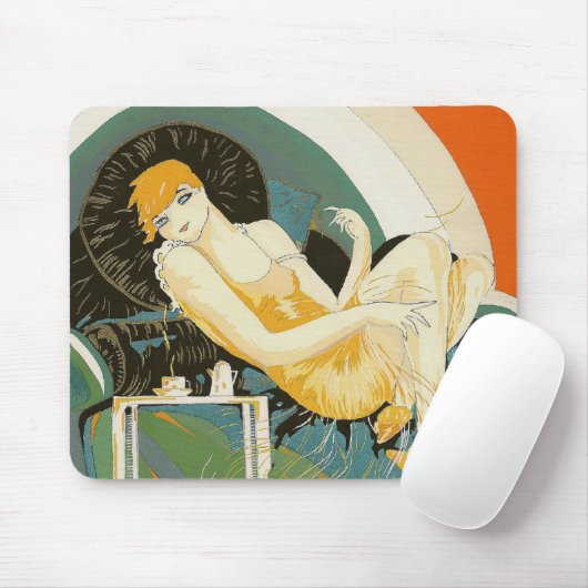  art deco-vrouw die zich richt op de bank, Chompre Muismat (Met muis)