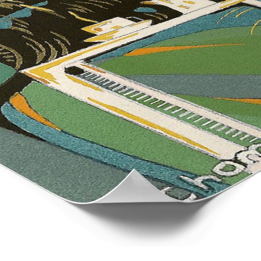 art deco-vrouw die zich richt op de bank, Chompre Poster (Hoek)