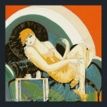art deco-vrouw die zich richt op de bank, Chompre Poster<br><div class="desc">illustratiekunst deco dagelijks leven afbeelding met een elegante vrouw die op een bank naast een tafel zit en met een kop koffie en een koffiepot relaxt. Reclining Woman door S. Chompre.</div>