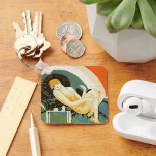 art deco-vrouw die zich richt op de bank, Chompre Sleutelhanger