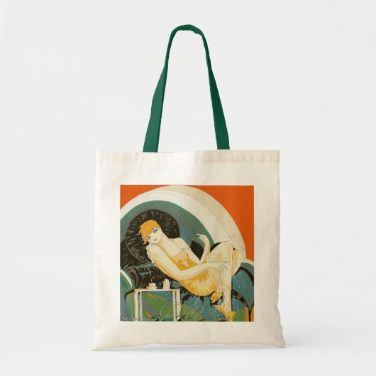  art deco-vrouw die zich richt op de bank, Chompre Tote Bag (Voorkant)