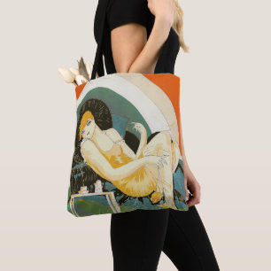  art deco-vrouw die zich richt op de bank, Chompre Tote Bag