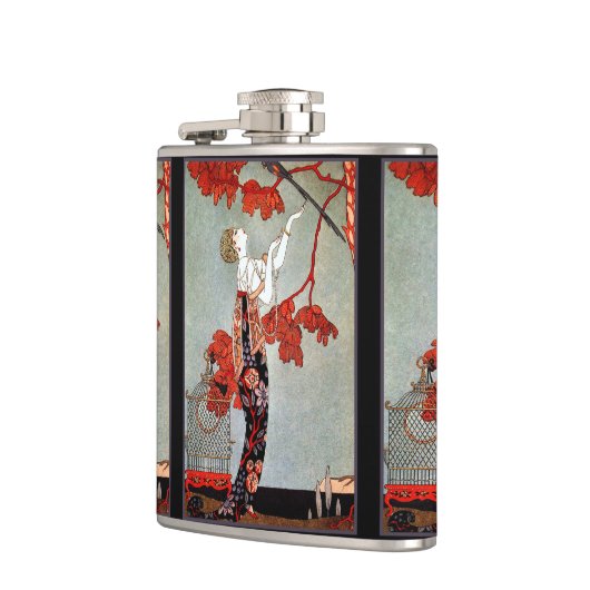 Art Deco Vrouw en de papegaai Heupfles (Links)