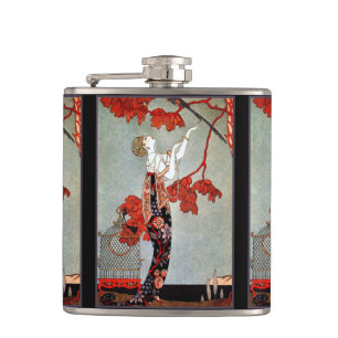 Art Deco Vrouw en de papegaai Heupfles