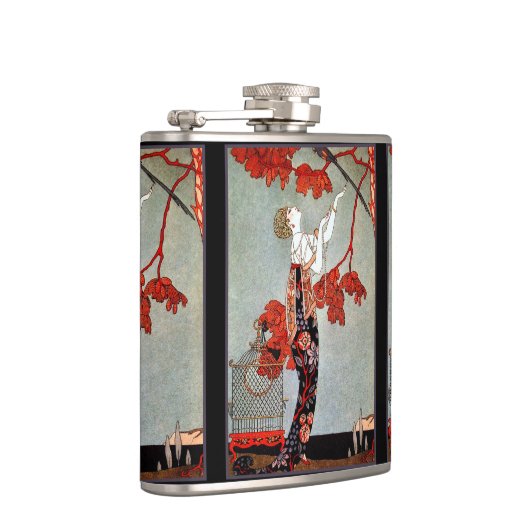 Art Deco Vrouw en de papegaai Heupfles (Rechts)