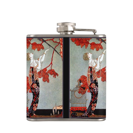 Art Deco Vrouw en de papegaai Heupfles (Achterkant)