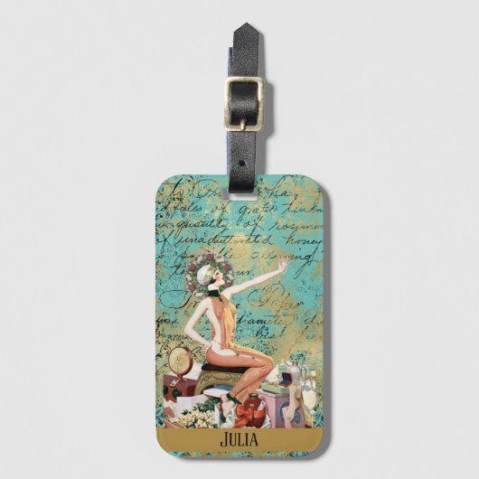Art Deco Vrouw gepersonaliseerd Bagagelabel (Voorkant (verticaal))