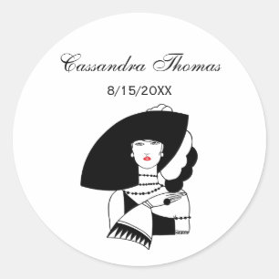 Art Deco vrouw in grote hoed handschoenen RL Ronde Sticker