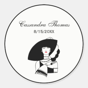 Art Deco vrouw in grote hoed handschoenen RL Ronde Sticker