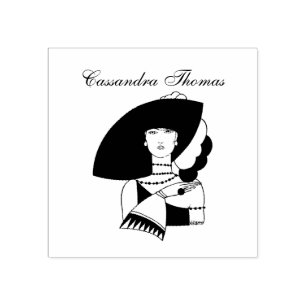 Art Deco vrouw in grote hoed handschoenen RL Rubberstempel