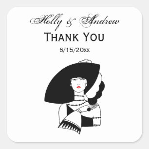 Art Deco vrouw in grote hoed handschoenen RL Vierkante Sticker