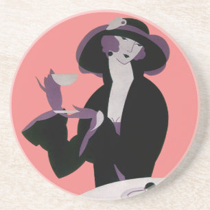 Art Deco vrouw in vintage stijl, middagthee en cup Zandsteen Onderzetter