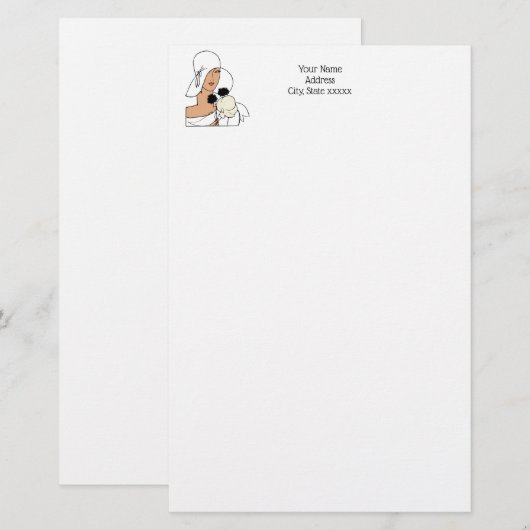  Art Deco-vrouw met bloemen die Pet C dragen Briefpapier (Voorkant / Achterkant)