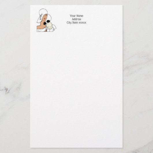  Art Deco-vrouw met bloemen die Pet C dragen Briefpapier (Voorkant)