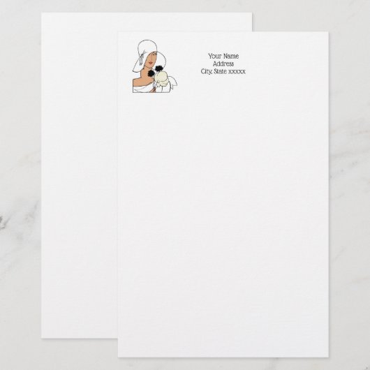  Art Deco-vrouw met bloemen die Pet C dragen Briefpapier (Voorkant / Achterkant)