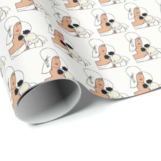  Art Deco-vrouw met bloemen die Pet C dragen Cadeaupapier (Rol Hoek)