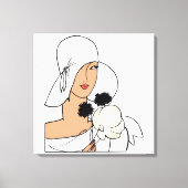  Art Deco-vrouw met bloemen die Pet C dragen Canvas Afdruk (Voorkant)