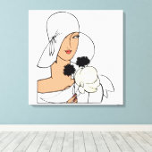  Art Deco-vrouw met bloemen die Pet C dragen Canvas Afdruk (Insitu (Houten vloer))