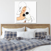  Art Deco-vrouw met bloemen die Pet C dragen Canvas Afdruk (Insitu (Slaapkamer))