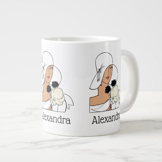  Art Deco-vrouw met bloemen die Pet C dragen Grote Koffiekop (Voorkant rechts)