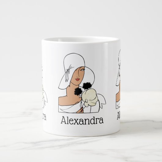  Art Deco-vrouw met bloemen die Pet C dragen Grote Koffiekop (Voorkant)
