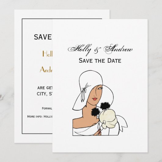 Art Deco-vrouw met bloemen die Pet C dragen Kaart (Voorkant / Achterkant)