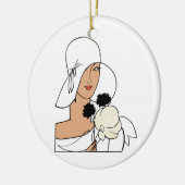 Art Deco-vrouw met bloemen die Pet C dragen Keramisch Ornament (Links)