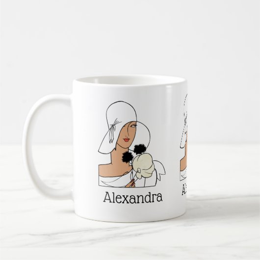  Art Deco-vrouw met bloemen die Pet C dragen Koffiemok (Links)