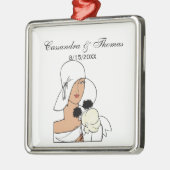  Art Deco-vrouw met bloemen die Pet C dragen Metalen Ornament (Links)